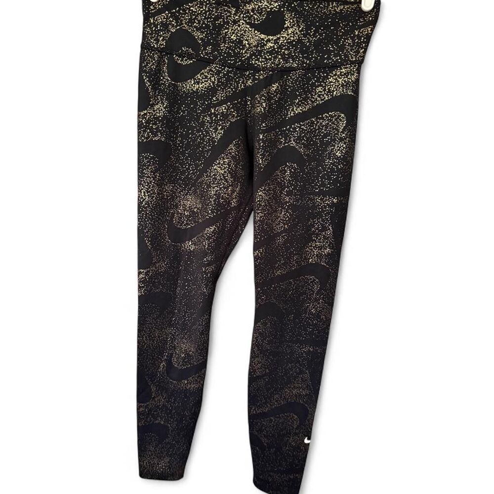 Nike Dri-FIT Women’s Medium Leggings Black Gold Metallic Print High Rise